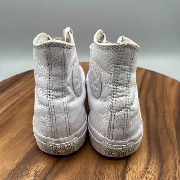 Converse Chuck Taylor All Star Hi Shoes Womens 8.5 White Leather Hi Tops Skate - Picture 4 of 8
